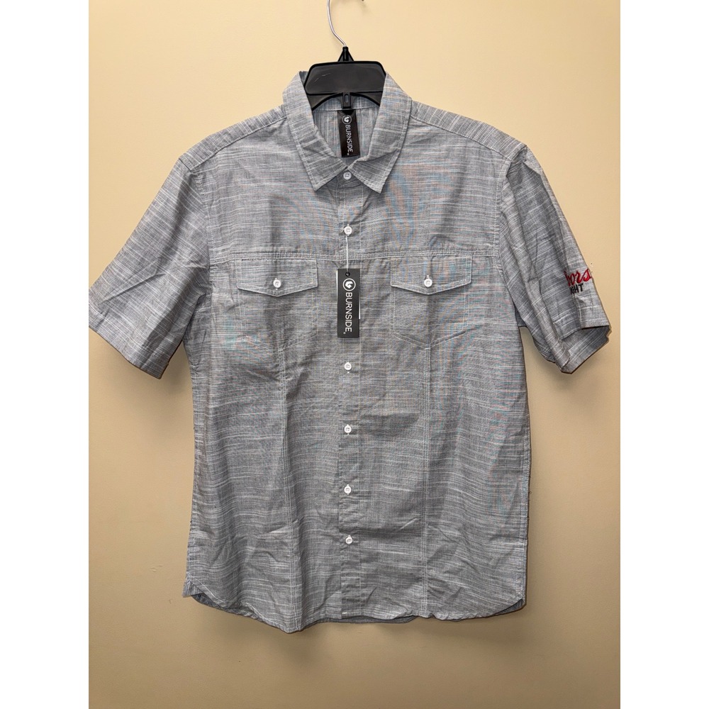 Burnside Mens Coors Light Embroidered Shirt Short Sleeve Button Down Grey Large